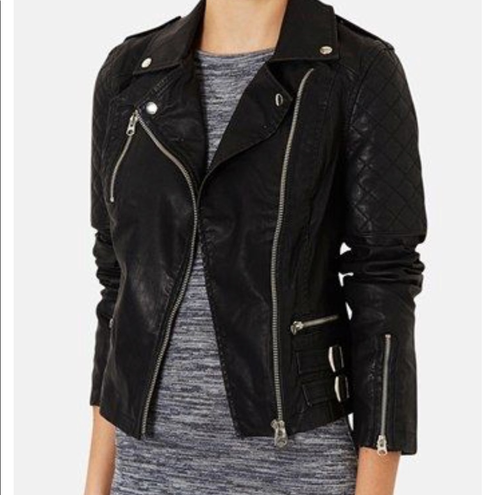 Topshop 'Wylde' Faux Leather Biker Jacket